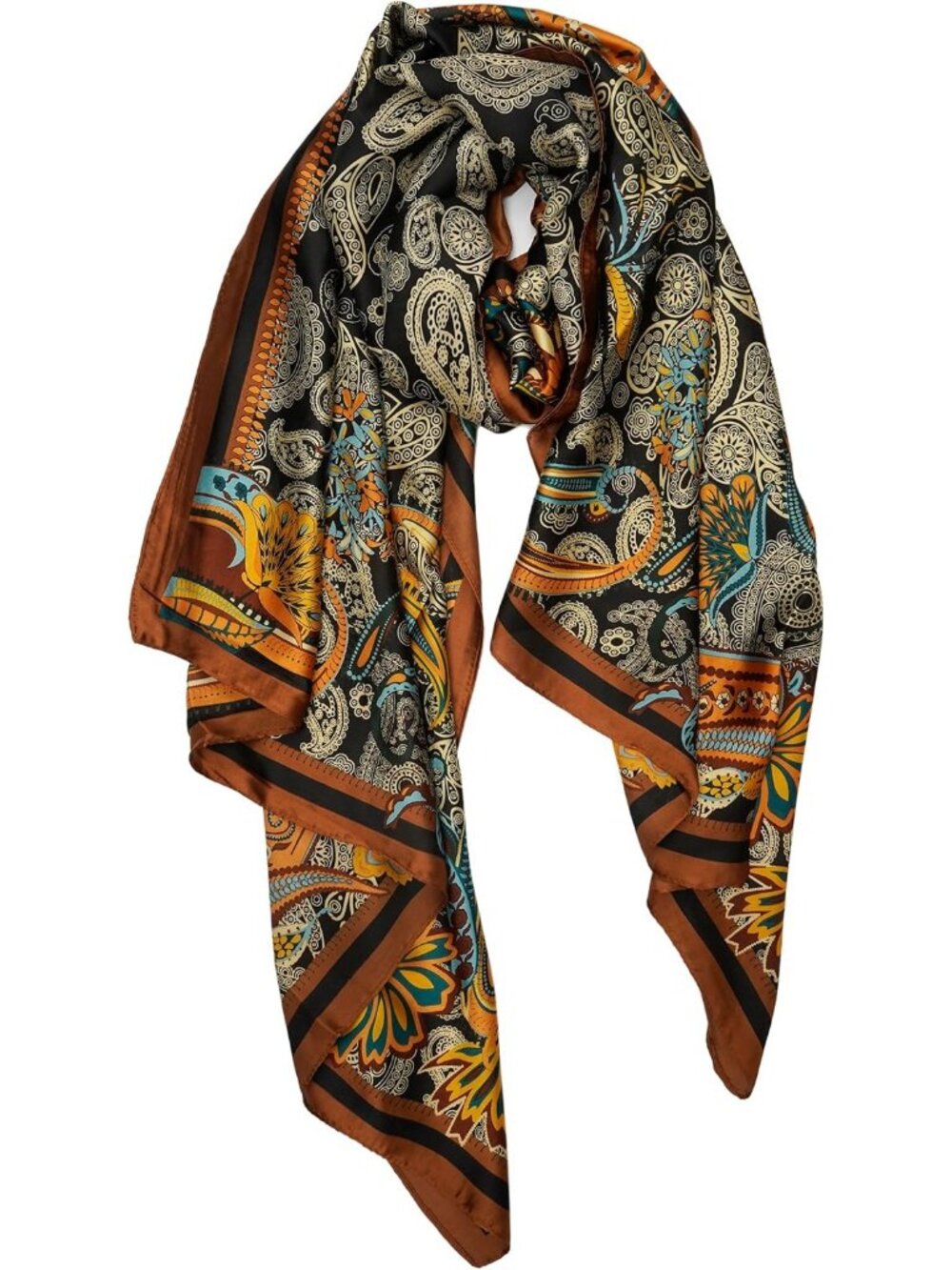 Women's  Brown/Paisley Long Skinny Silky Lightweight Sunscreen Shawls Wraps
